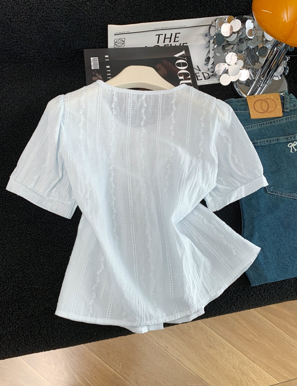 Casual jacquard short sleeve Western style shirt for women
