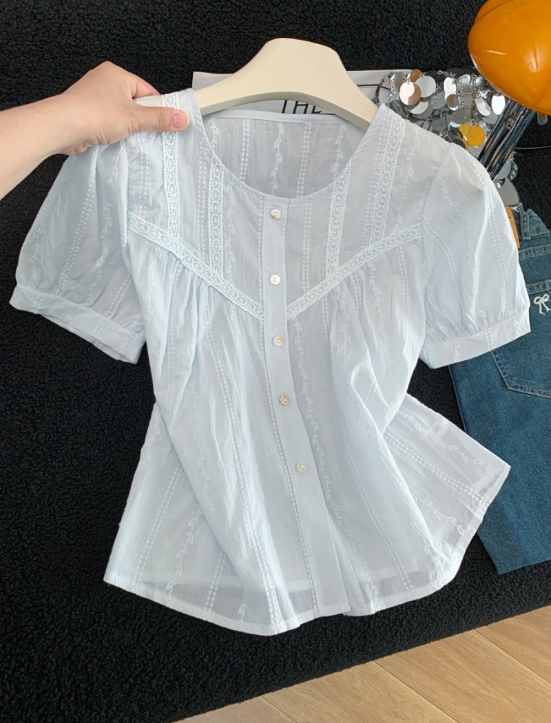 Casual jacquard short sleeve Western style shirt for women