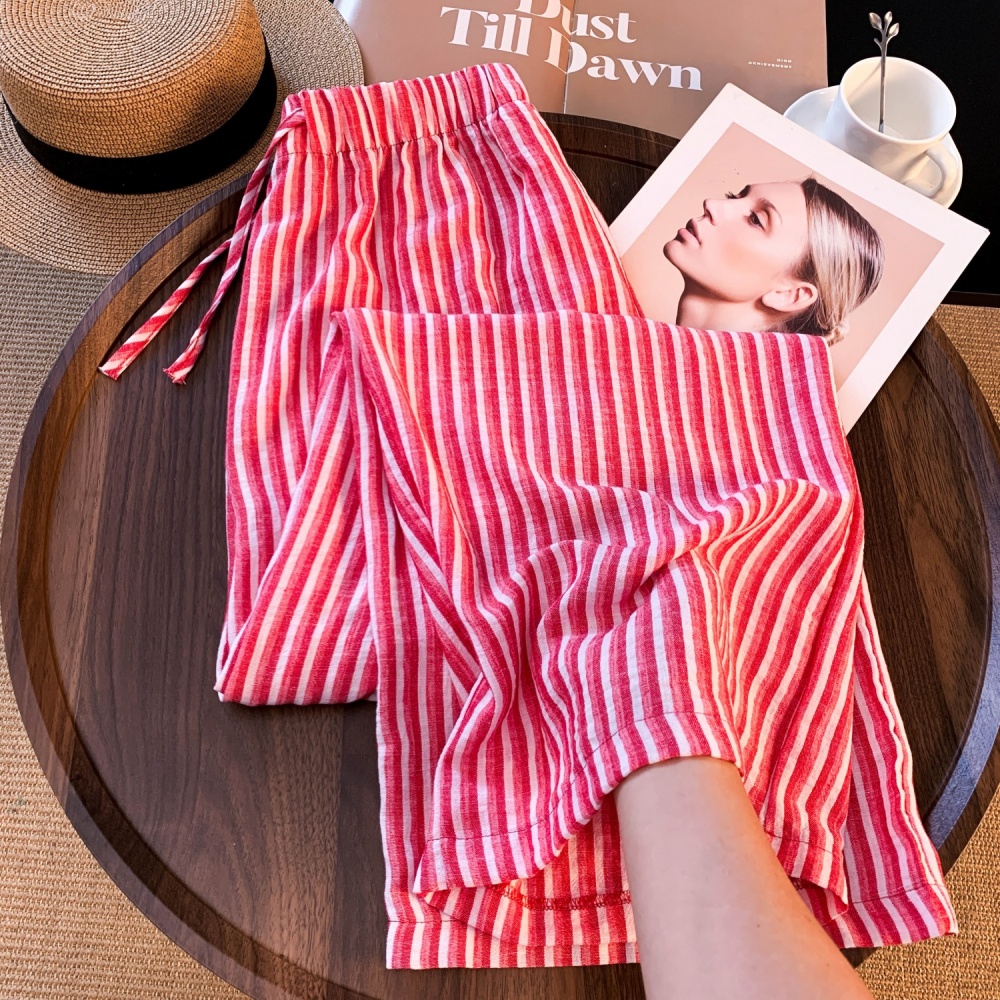 Mixed colors stripe wide leg pants summer long pants