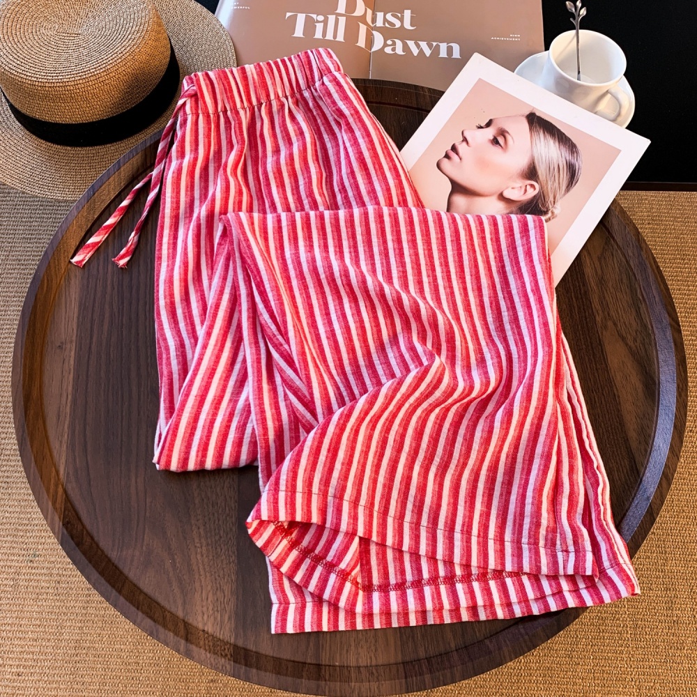 Mixed colors stripe wide leg pants summer long pants
