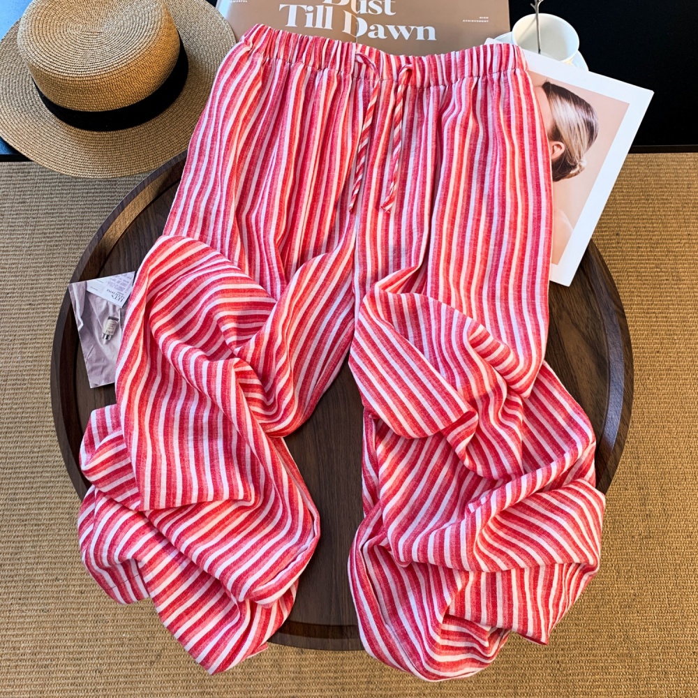 Mixed colors stripe wide leg pants summer long pants