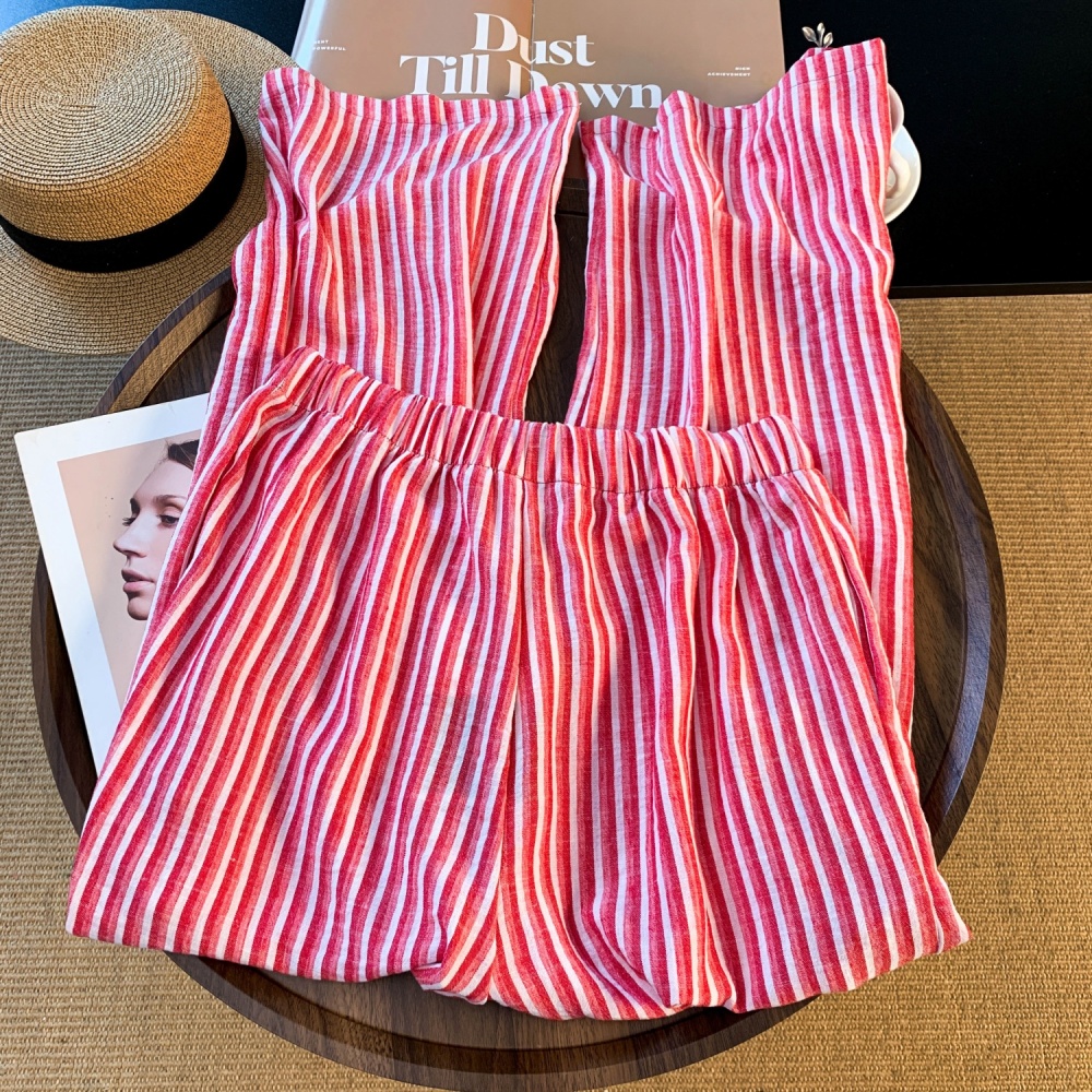 Mixed colors stripe wide leg pants summer long pants