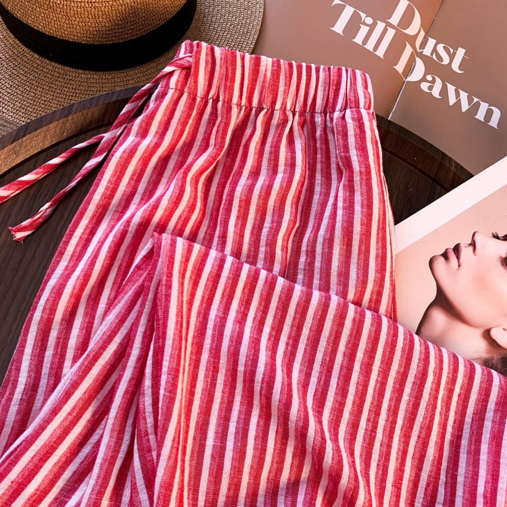 Mixed colors stripe wide leg pants summer long pants