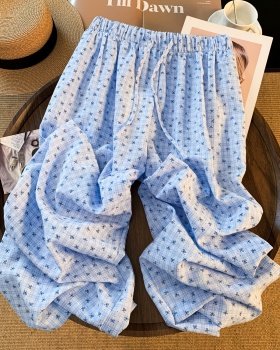 Drape straight wide leg pants summer blue casual pants