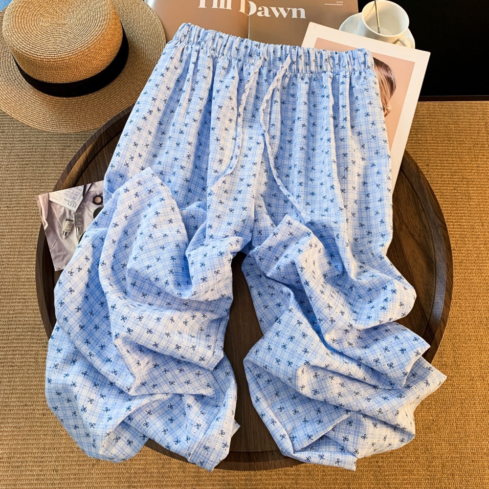Drape straight wide leg pants summer blue casual pants