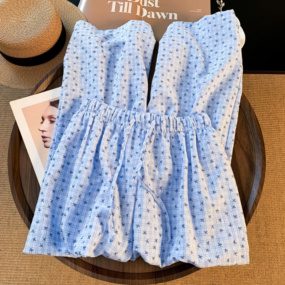 Drape straight wide leg pants summer blue casual pants
