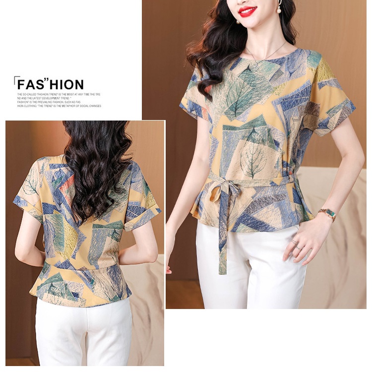 Short sleeve silk loose summer real silk tops for women