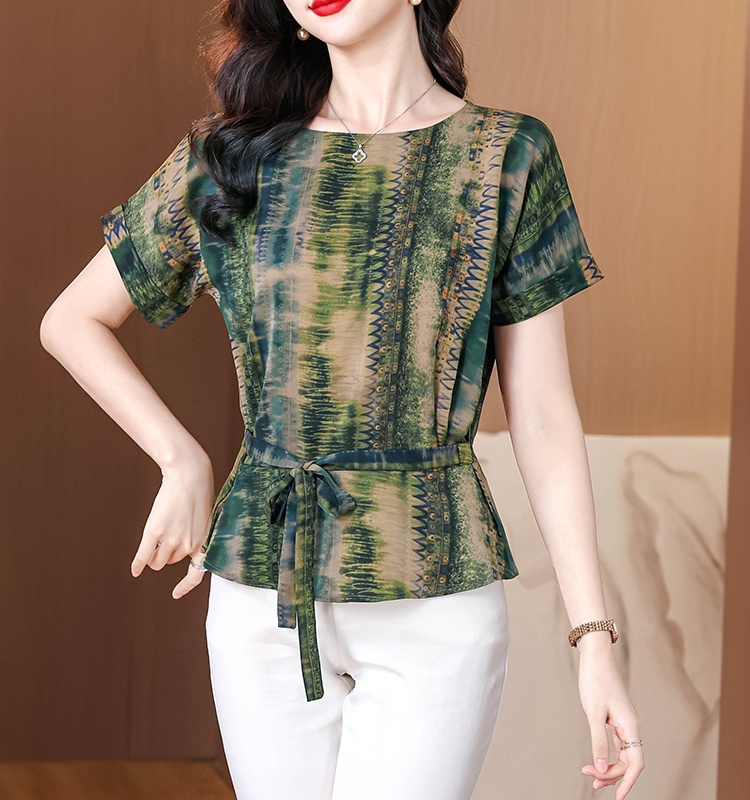 Short sleeve silk loose summer real silk tops for women