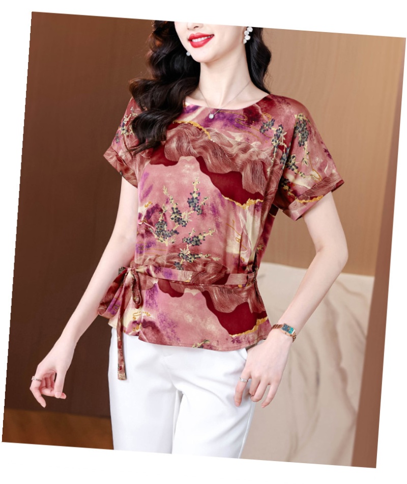 Temperament summer large yard real silk tops for women