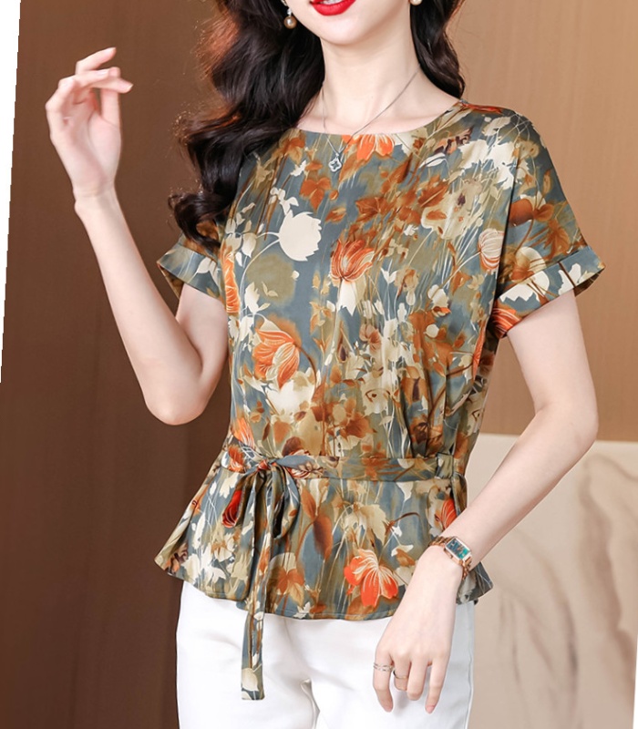 Temperament summer large yard real silk tops for women