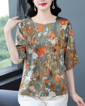 Real silk silk tops middle-aged T-shirt for women