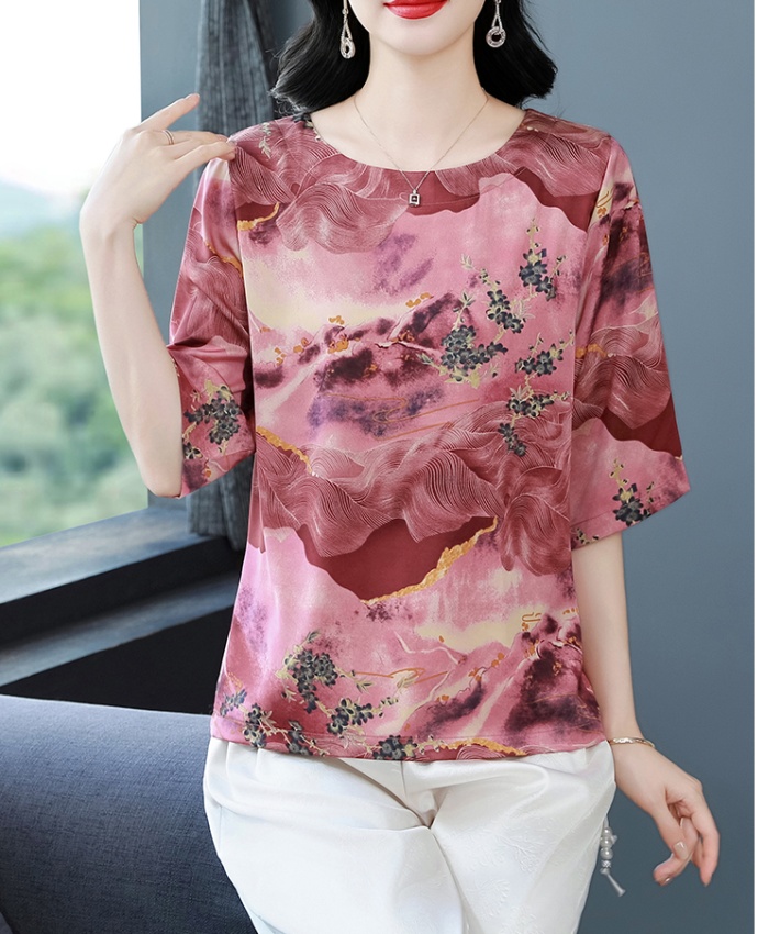 Real silk silk tops middle-aged T-shirt for women