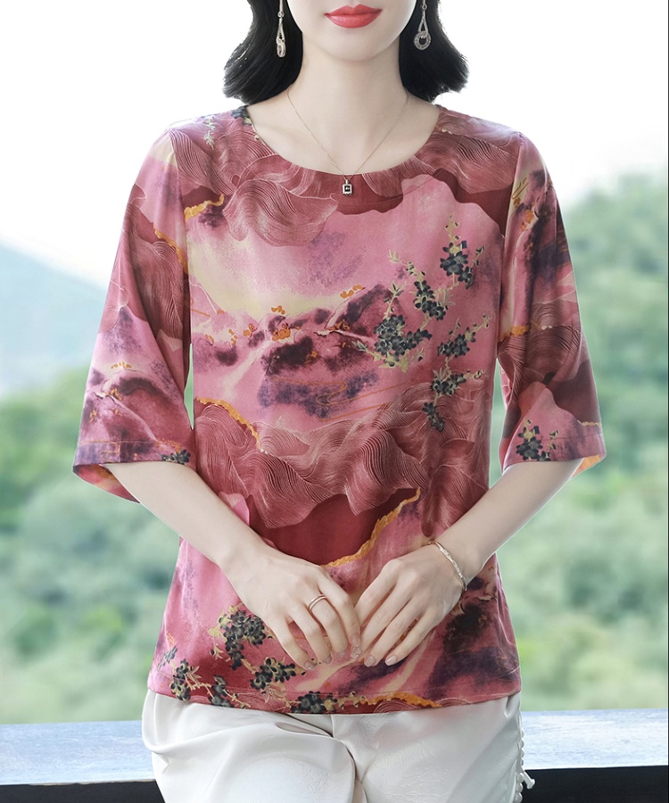 Real silk silk tops middle-aged T-shirt for women