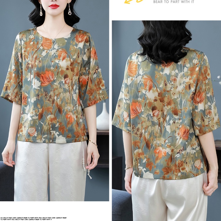 Real silk silk tops middle-aged T-shirt for women