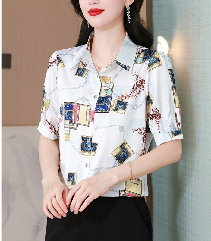 Temperament real silk tops short sleeve shirt for women