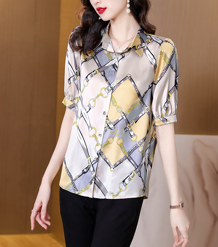 Temperament real silk tops short sleeve shirt for women