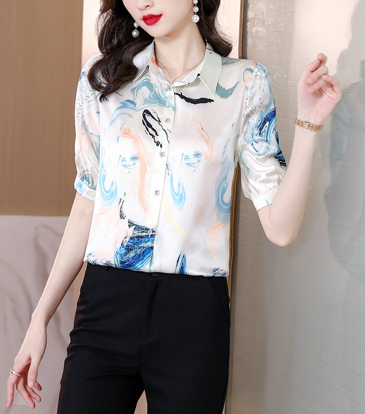 Temperament real silk tops short sleeve shirt for women