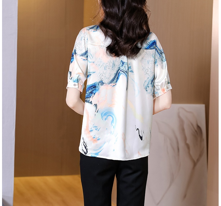 Temperament real silk tops short sleeve shirt for women