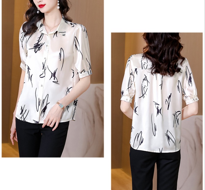 Temperament real silk tops short sleeve shirt for women