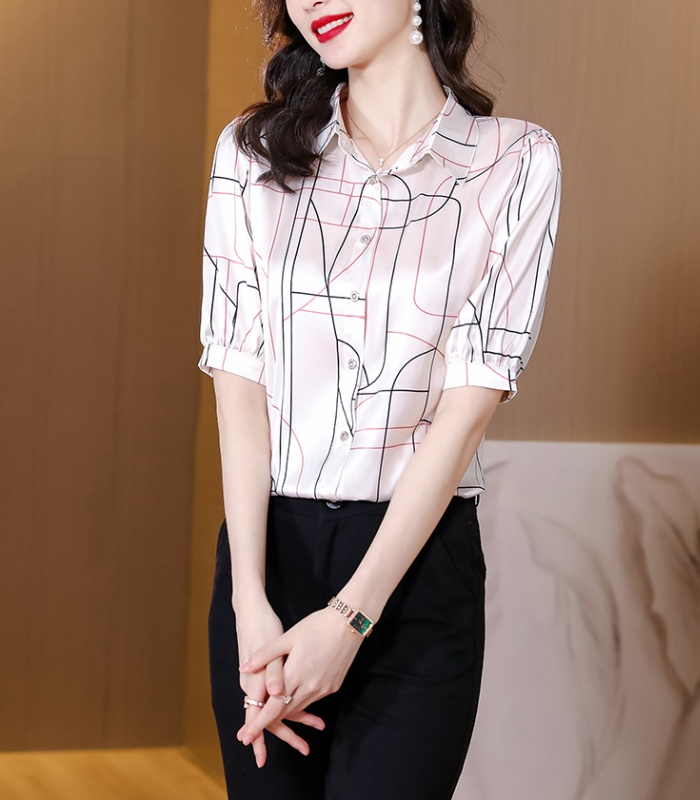 Temperament real silk tops short sleeve shirt for women