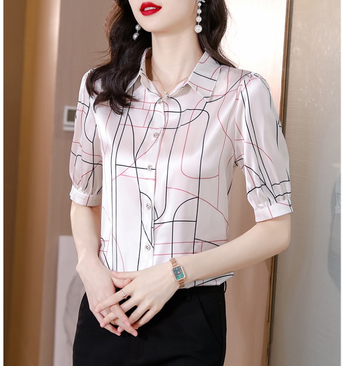 Temperament real silk tops short sleeve shirt for women