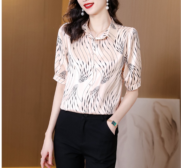 Temperament real silk tops short sleeve shirt for women