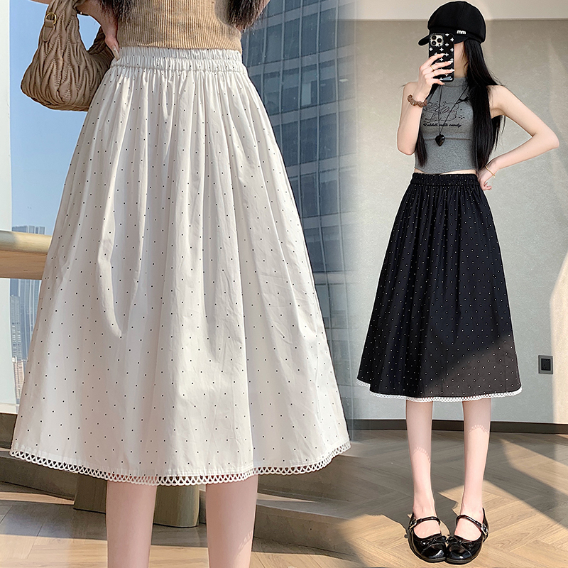 Polka dot big skirt long dress high waist skirt for women