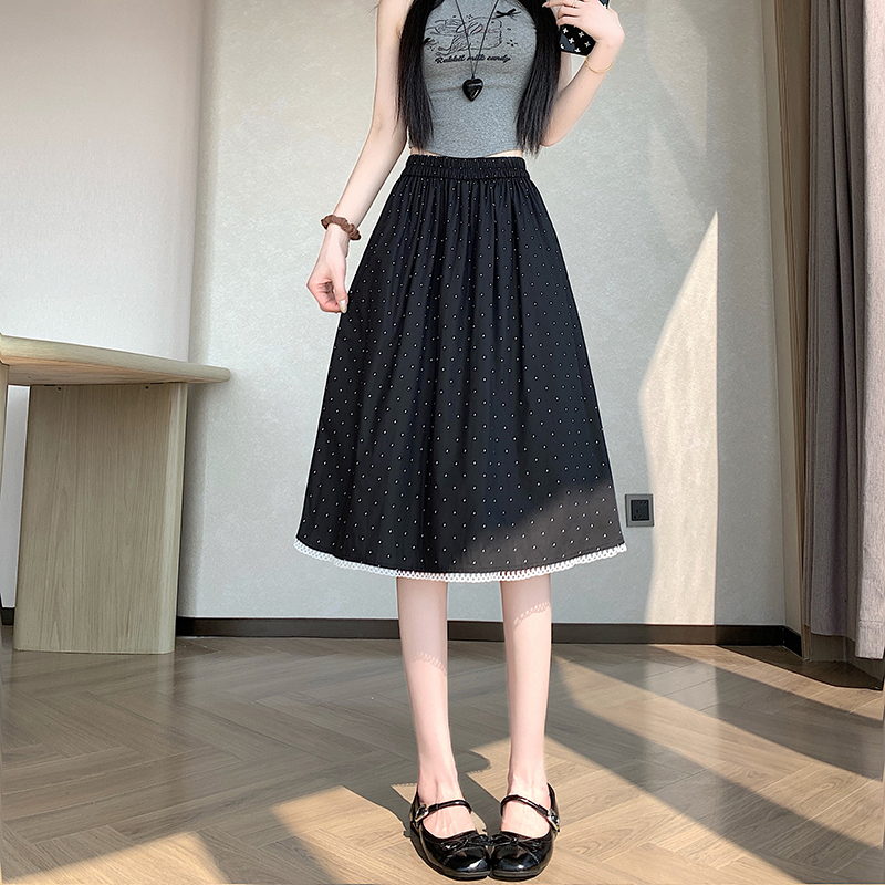 Polka dot big skirt long dress high waist skirt for women