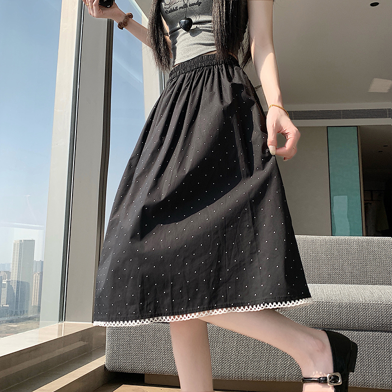 Polka dot big skirt long dress high waist skirt for women