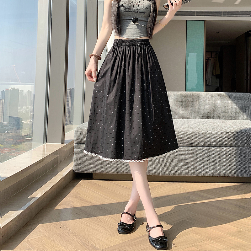 Polka dot big skirt long dress high waist skirt for women