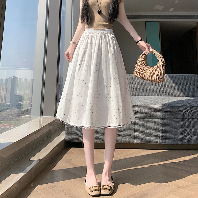 Polka dot big skirt long dress high waist skirt for women