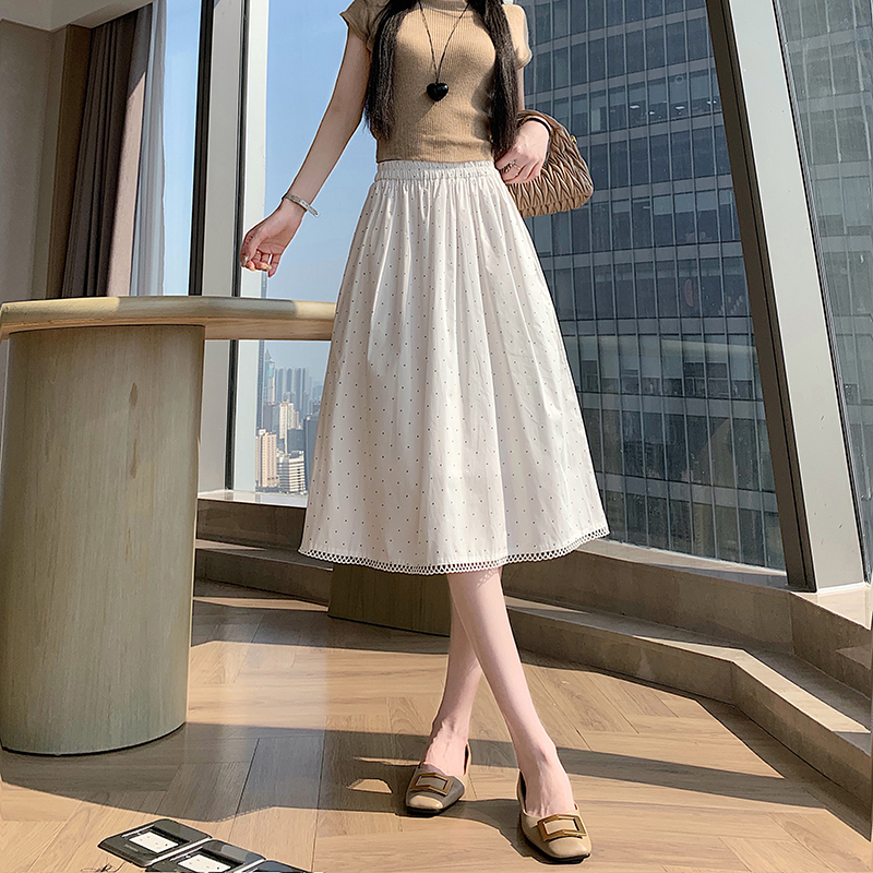 Polka dot big skirt long dress high waist skirt for women