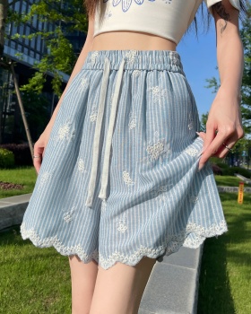 Stripe slim shorts summer high waist wide leg pants