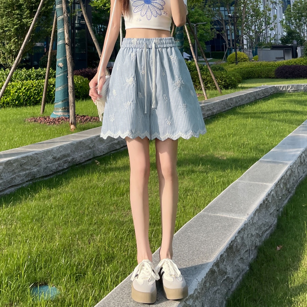 Stripe slim shorts summer high waist wide leg pants