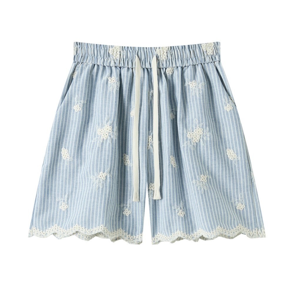 Stripe slim shorts summer high waist wide leg pants