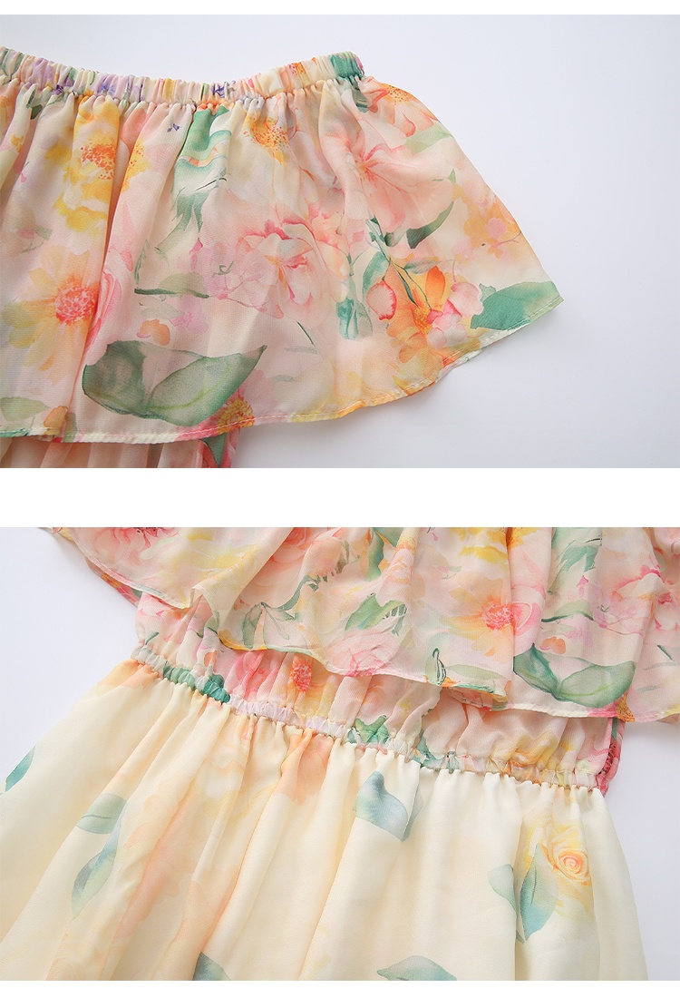 Flat shoulder chiffon split pinched waist vacation dress
