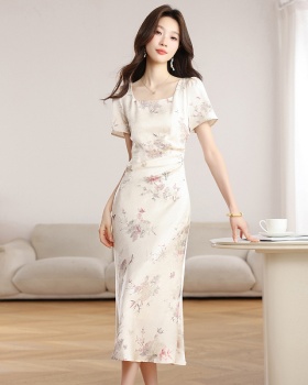 Ladies temperament satin Chinese style dress