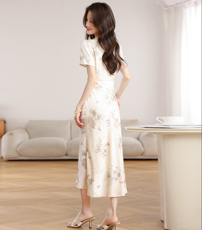 Ladies temperament satin Chinese style dress