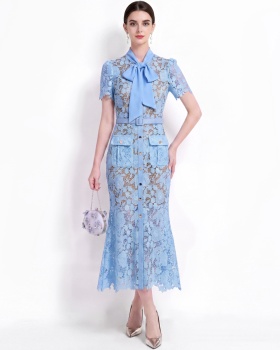 Short sleeve slim with belt temperament mermaid dress