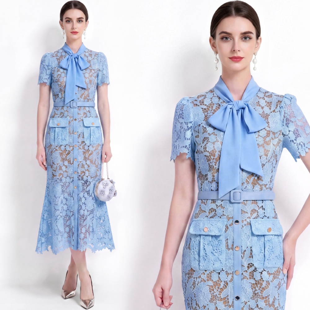 Short sleeve slim with belt temperament mermaid dress