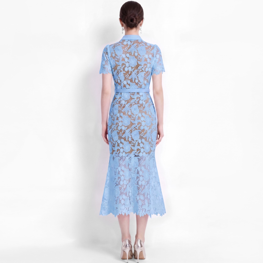 Short sleeve slim with belt temperament mermaid dress