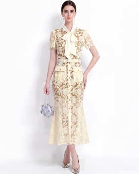 Slim temperament elegant pinched waist mermaid lace dress