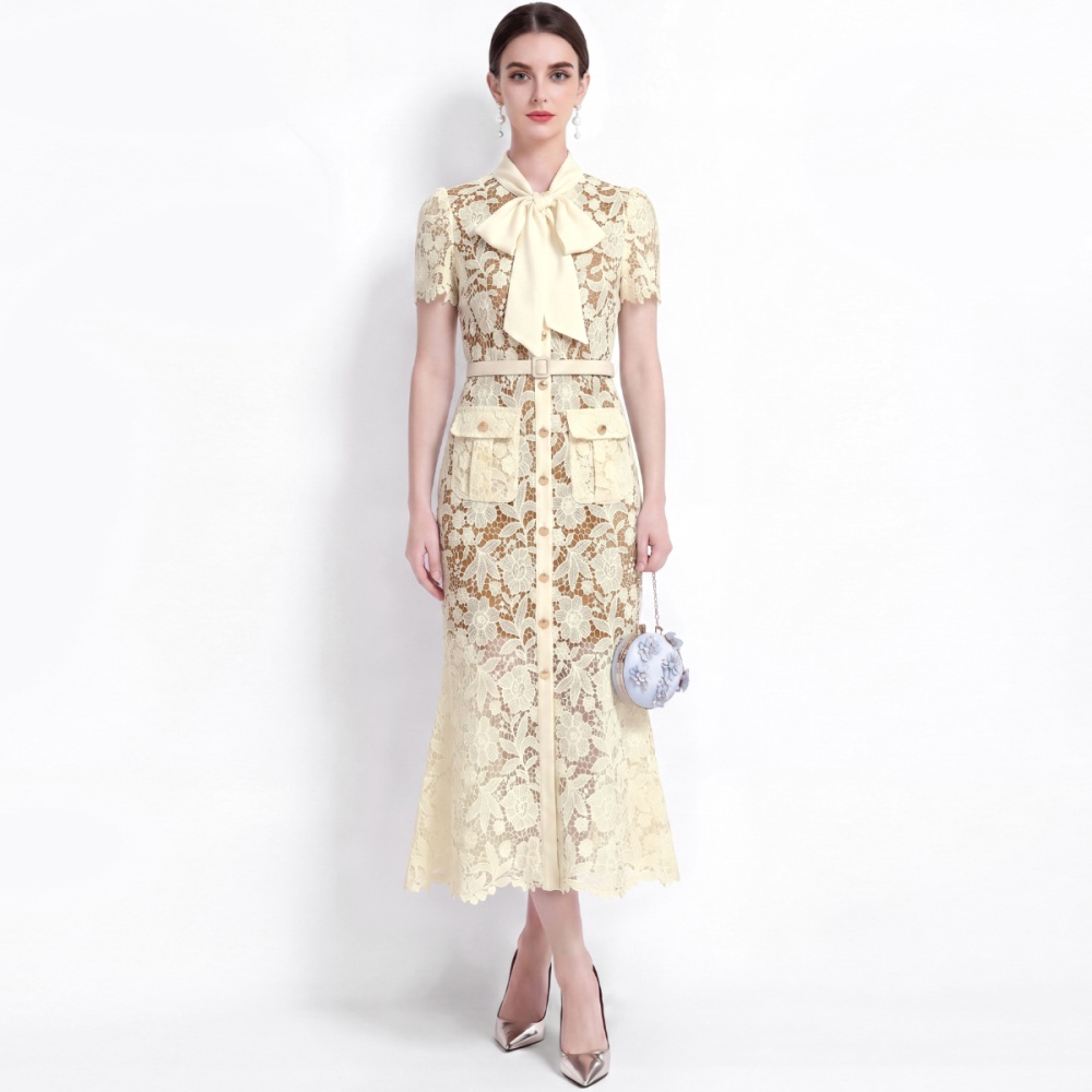 Slim temperament elegant pinched waist mermaid lace dress