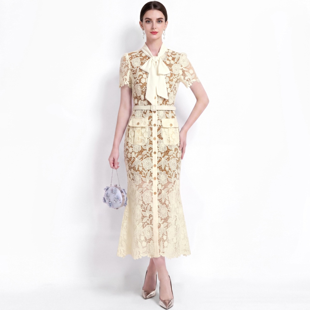 Slim temperament elegant pinched waist mermaid lace dress
