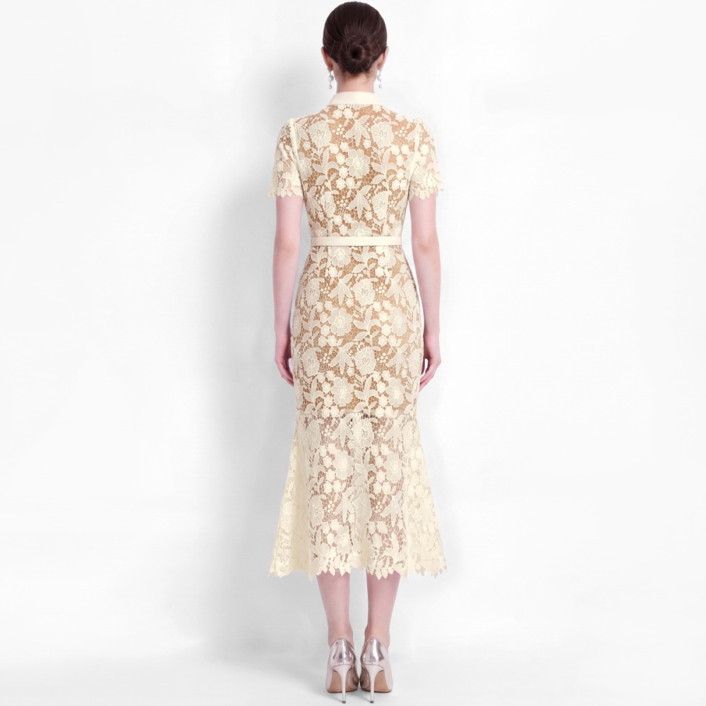 Slim temperament elegant pinched waist mermaid lace dress
