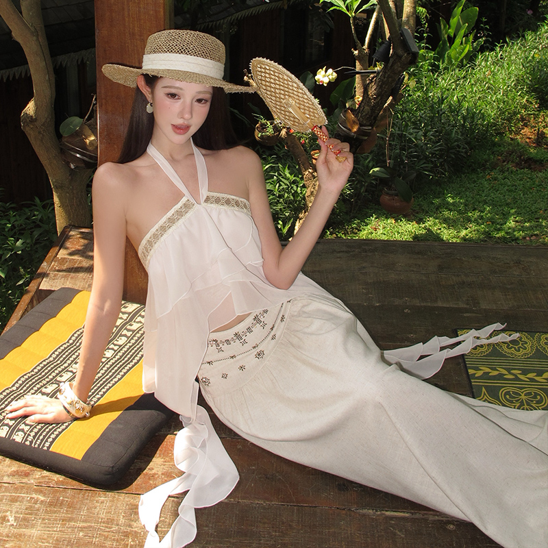 Summer Bohemian style vest halter skirt 2pcs set for women