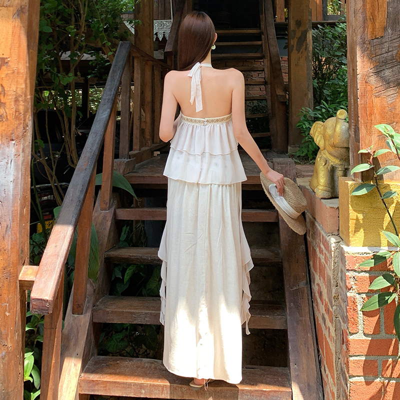 Summer Bohemian style vest halter skirt 2pcs set for women