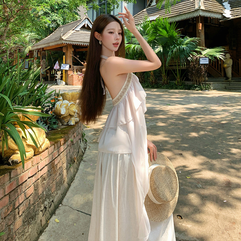 Summer Bohemian style vest halter skirt 2pcs set for women