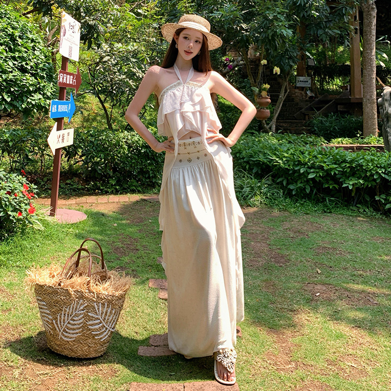 Summer Bohemian style vest halter skirt 2pcs set for women