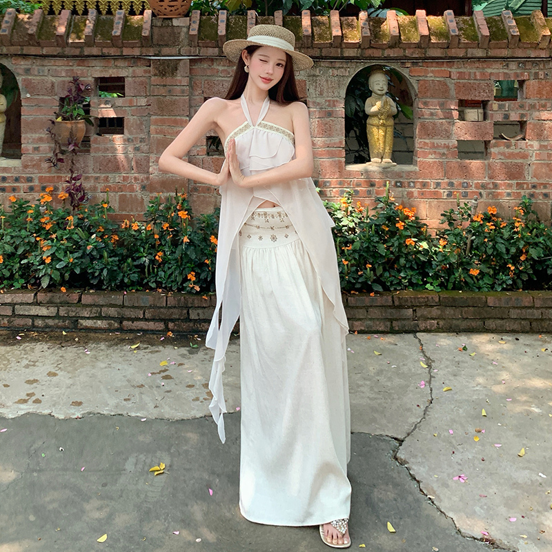 Summer Bohemian style vest halter skirt 2pcs set for women